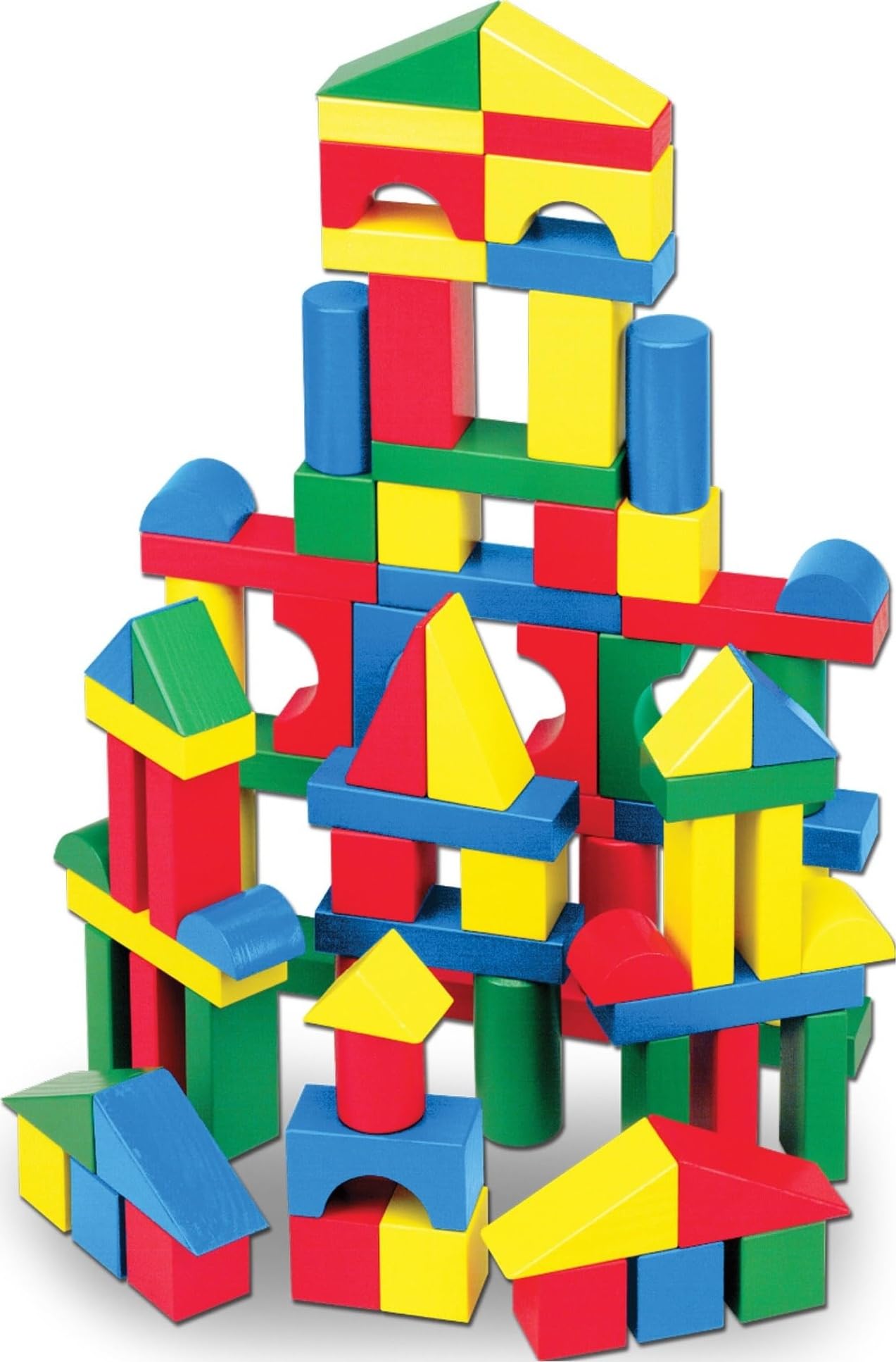 Melissa & Doug Wooden Building Blocks, 100-Piece Set of Sorting & Stacking Toys in 4 Colors and 9 Shapes, Classic Toddler Toys for Girls & Boys Ages 2+ - FSC Certified, Pack of 6